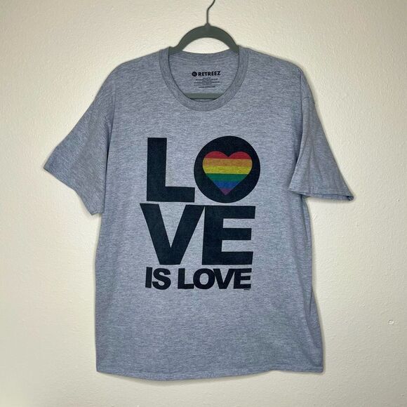 Retreez Love Is Love Heather Gray T Shirt Crew Neck Short Sleeve Unisex Size XL - Picture 12 of 12